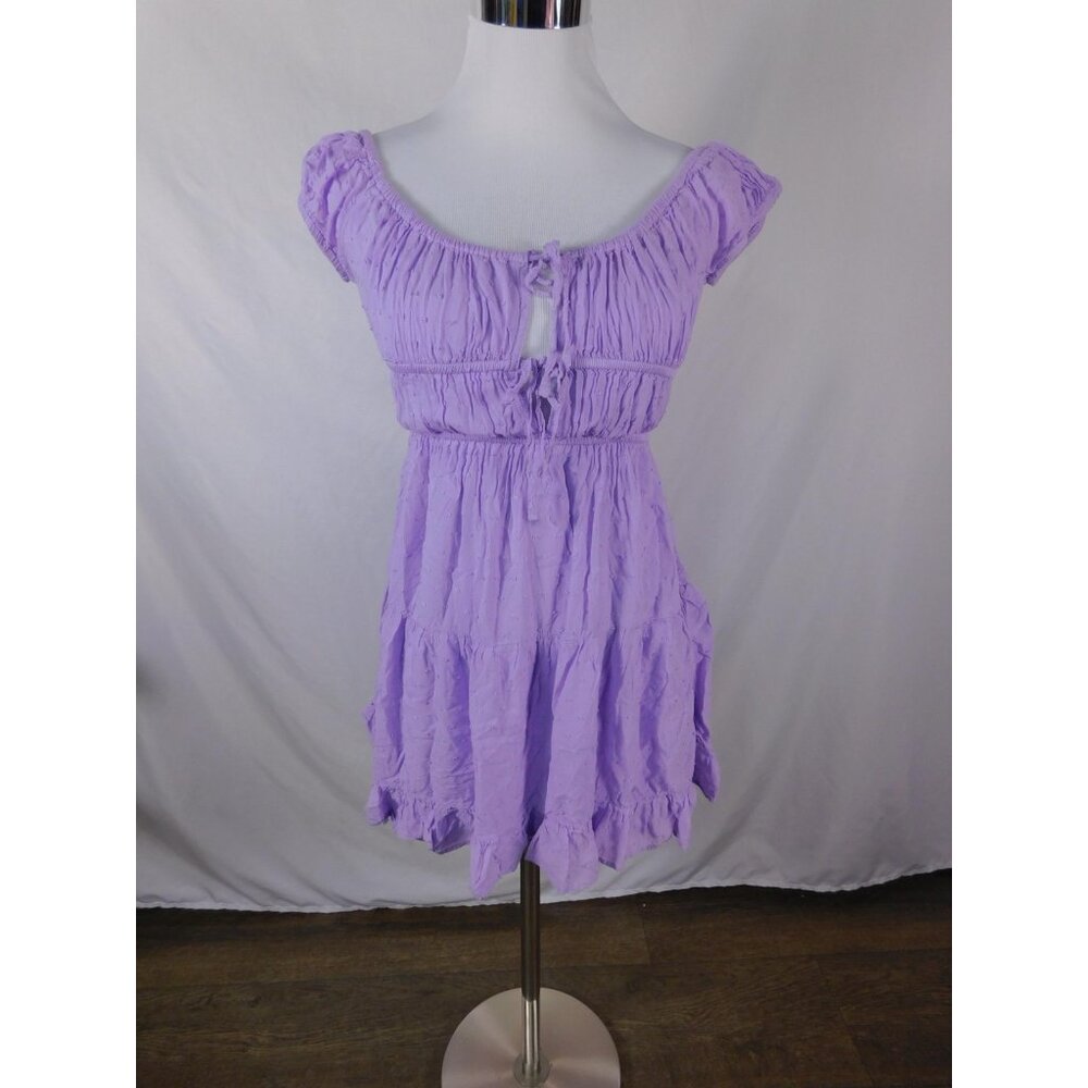 Aéropostale Dress Juniors Small Purple Smocked Ruffle Boho Sundress Cap Sleeve